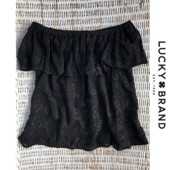 NWOT {Lucky Brand} Off-Shoulder Flowy Black Top • Size M - Picture 7 of 7